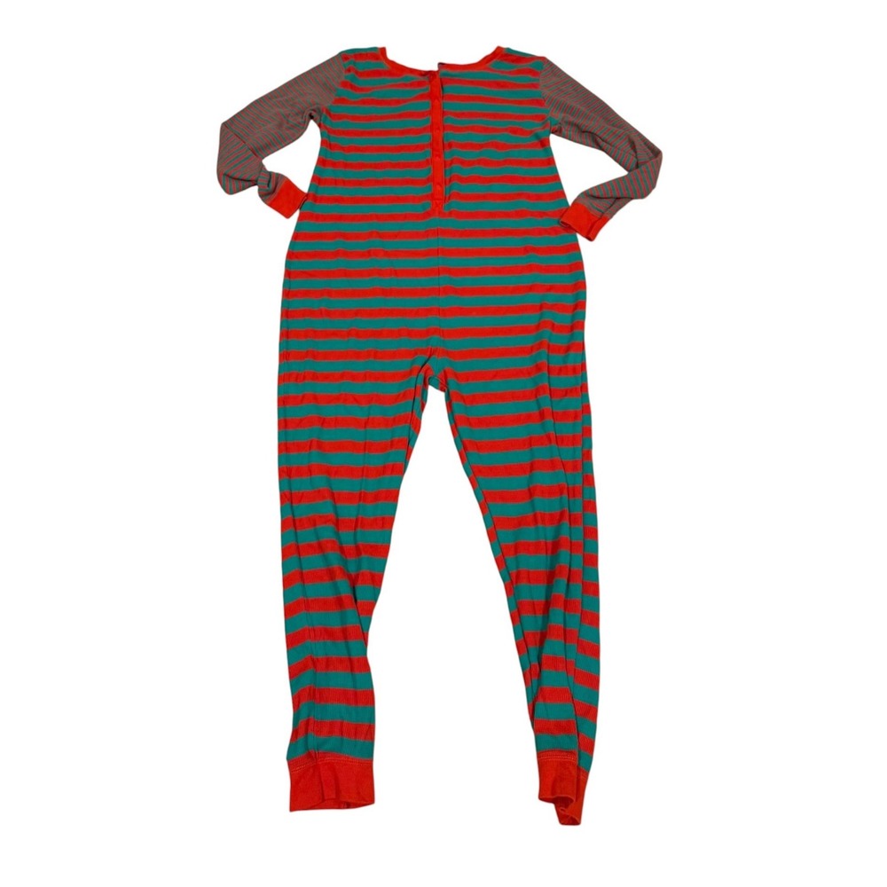 Festive Holiday Red Green Striped Waffle Knit Union Suit Pajamas XL Womens cozy